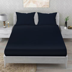 Ocean Depths Cotton Fitted Bed Sheet Set (Navy Blue)