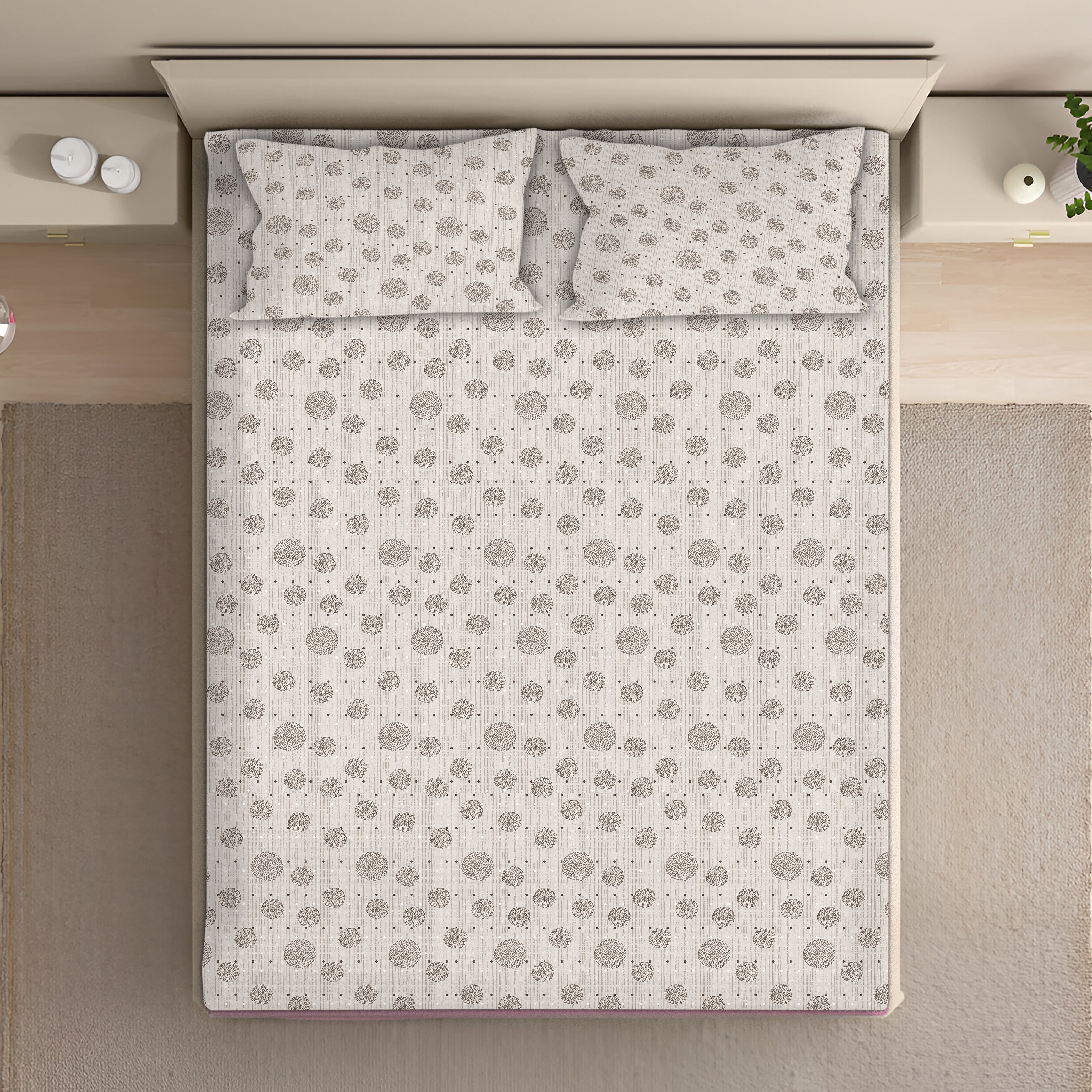 Speckled Polka Cotton Fitted Bed Sheet Set (Taupe)