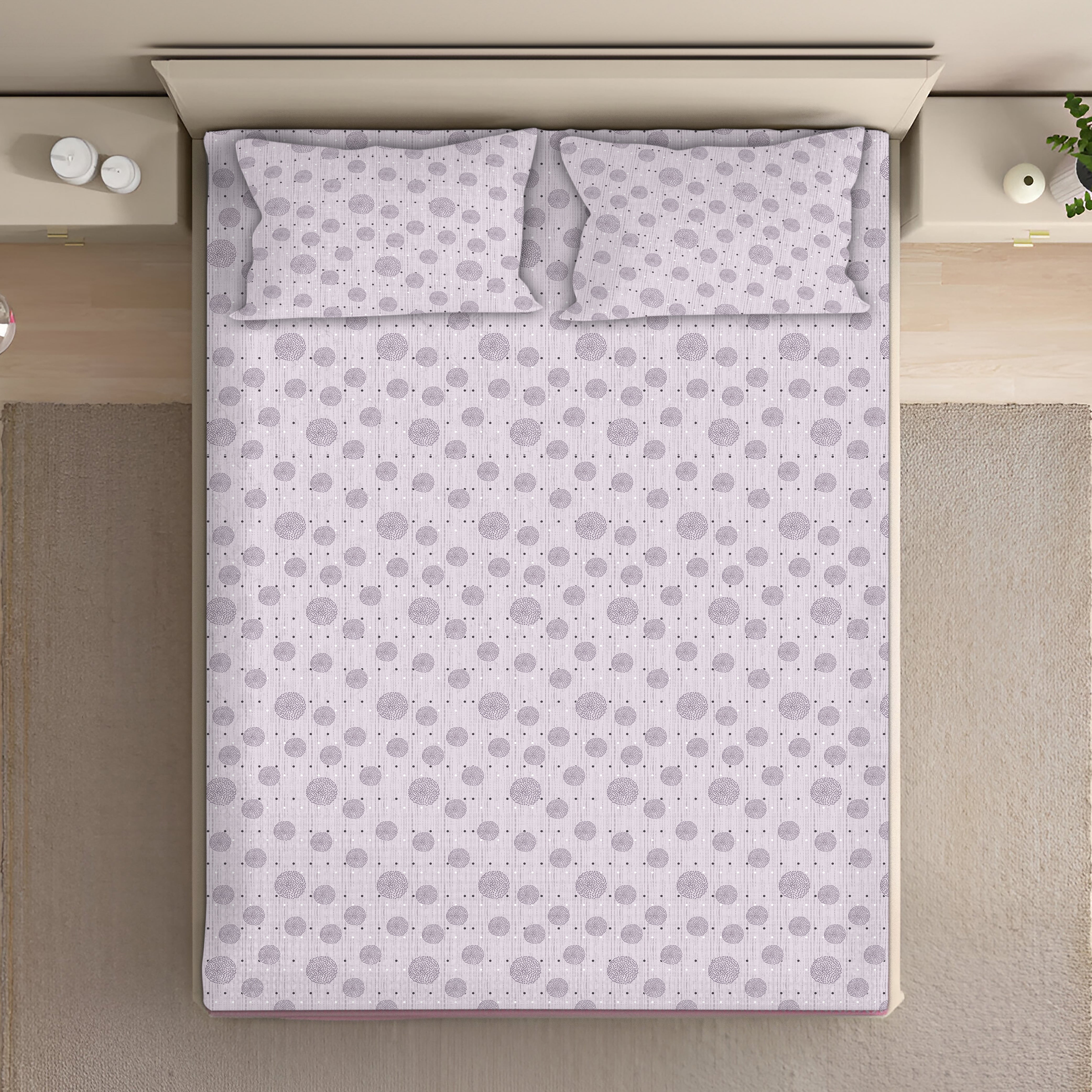 Speckled Polka Cotton Fitted Bed Sheet Set (Soft Lavender)