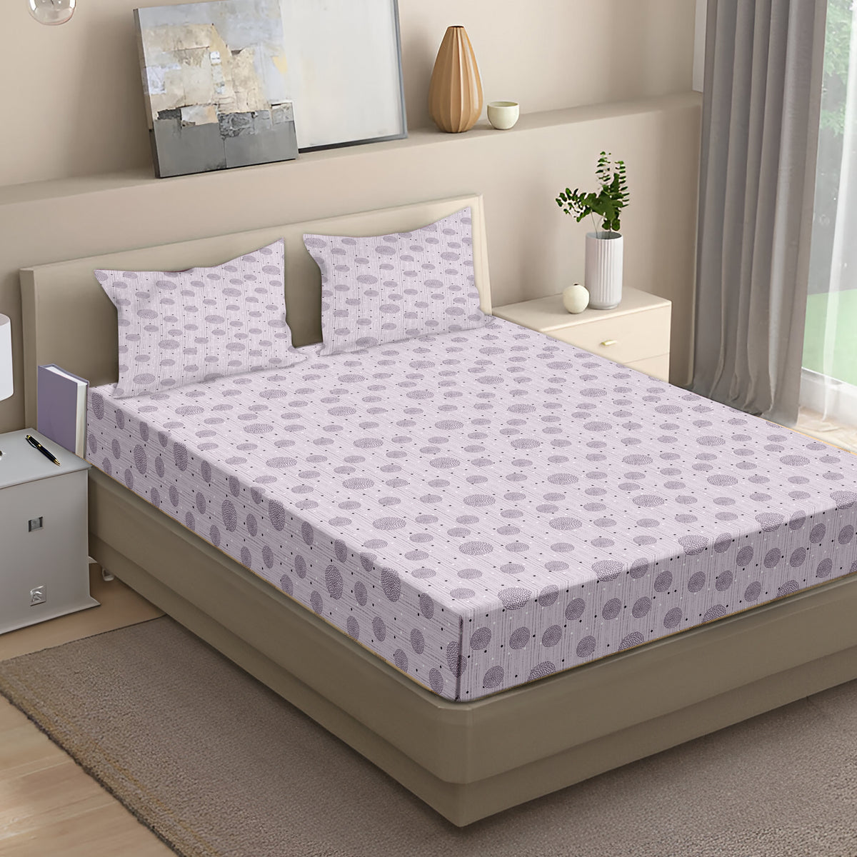 Speckled Polka Cotton Fitted Bed Sheet Set (Soft Lavender)