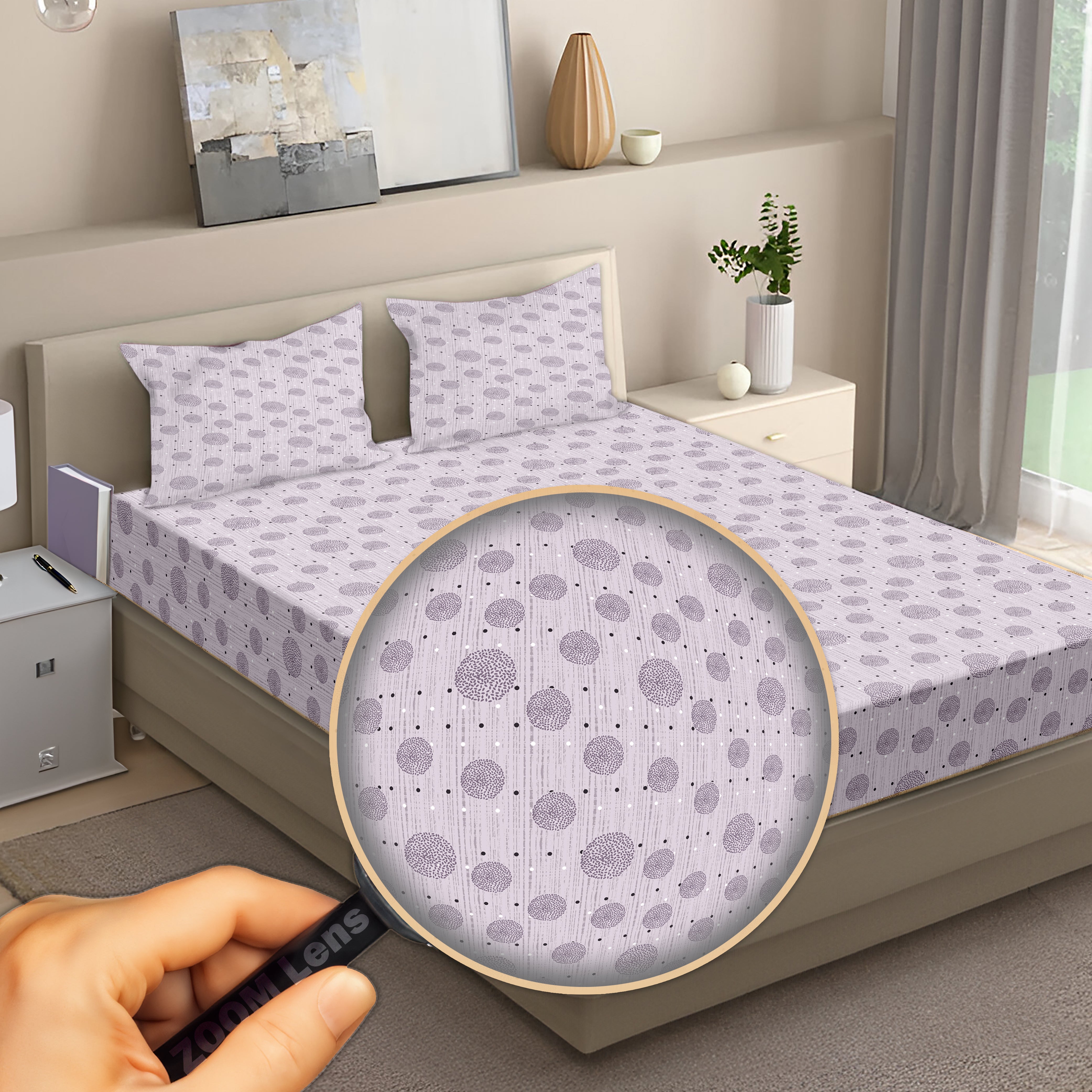 Speckled Polka Cotton Fitted Bed Sheet Set (Soft Lavender)