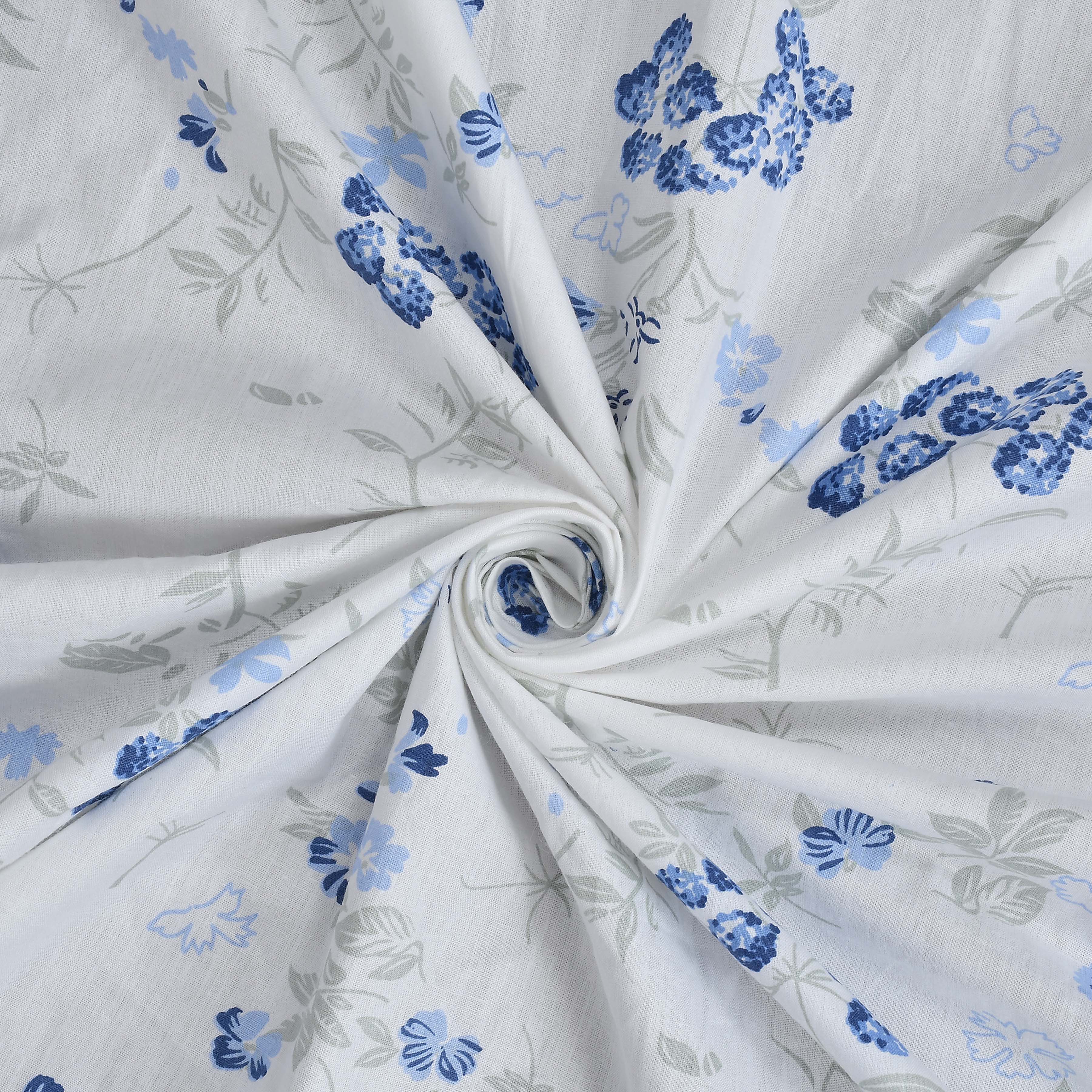 Floral Dreamscape Cotton Fitted Bed Sheet Set (Blue)