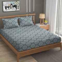 Solar Spin Cotton Fitted Bed Sheet Set (Greyish Blue)