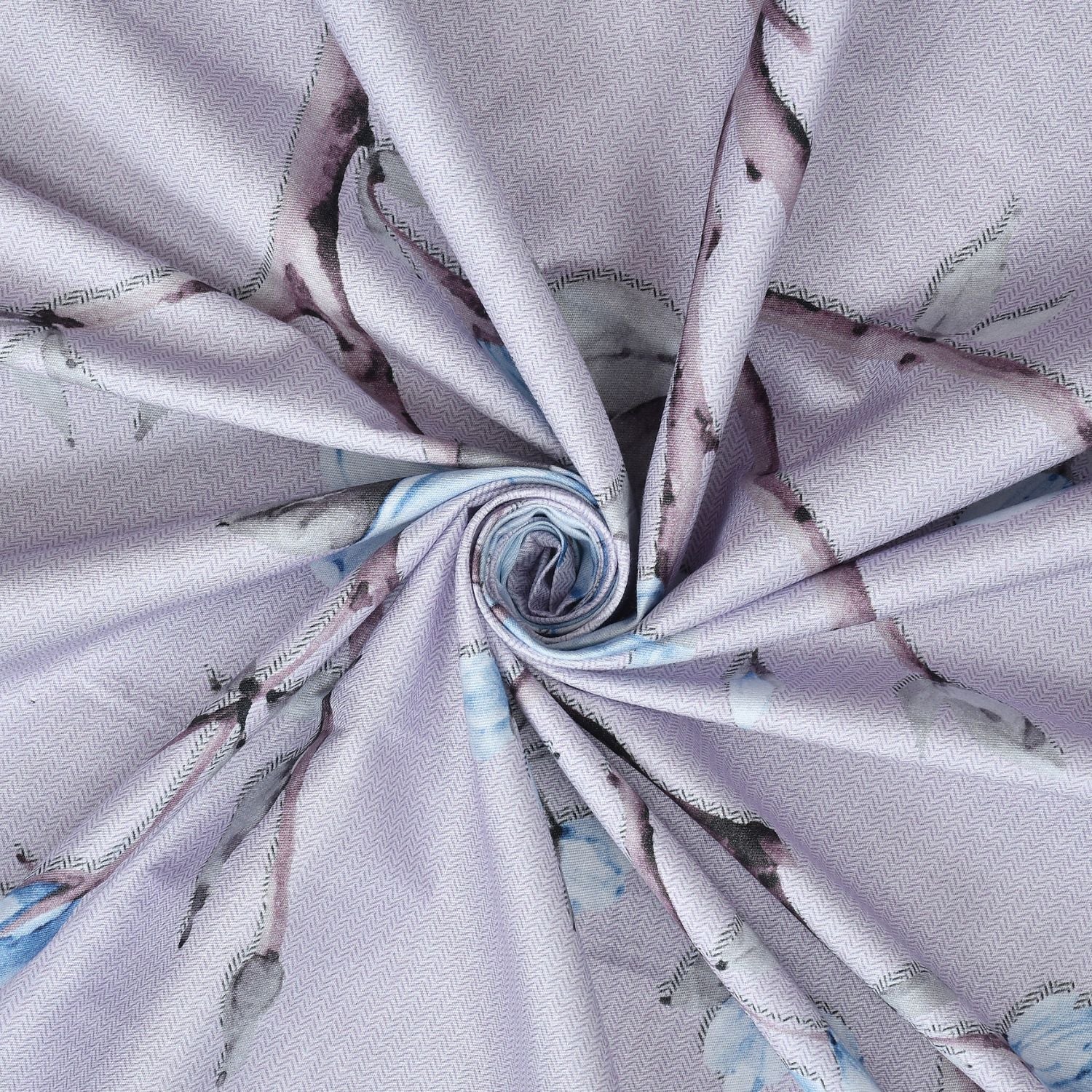 Blossom Riverie Cotton Fitted Bed Sheet Set (Light Lavender)