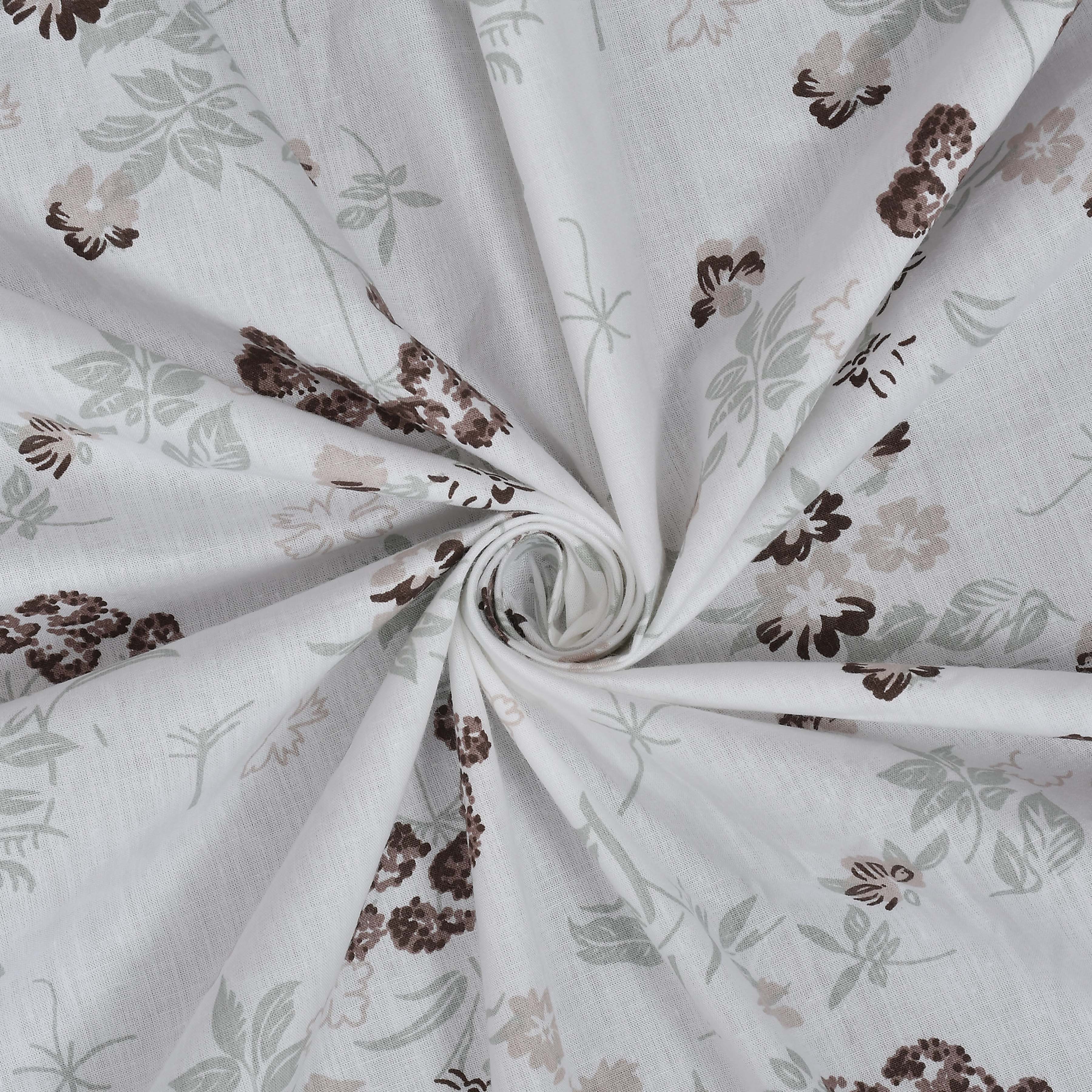 Floral Dreamscape Cotton Fitted Bed Sheet Set (Brown)