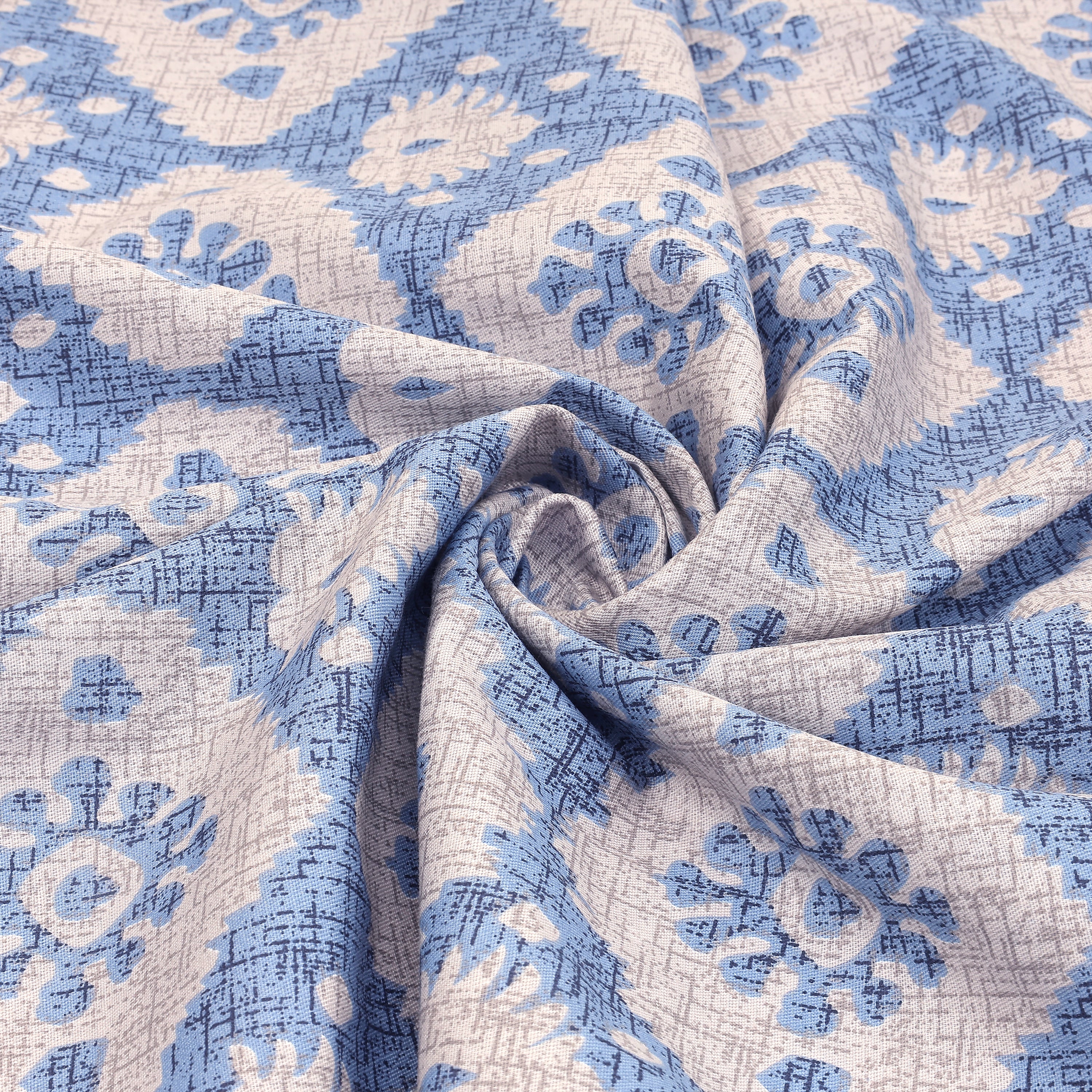 Boho Diamond Floral Cotton Fitted Bed Sheet Set (Soft Blue)