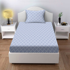 Classic Cross Cotton Fitted Bed Sheet Set (Powder Blue) (Single Size)