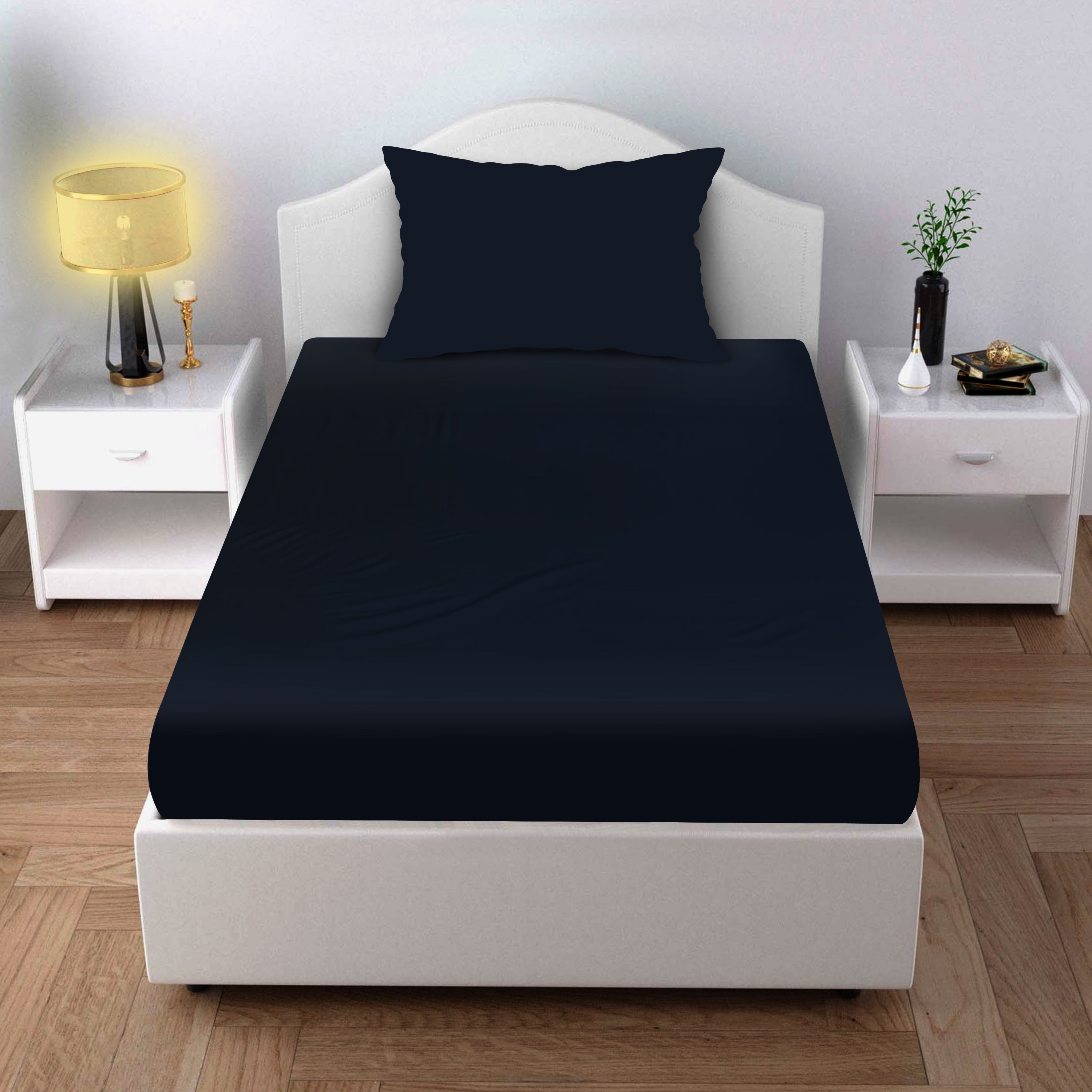 Ocean Depths Cotton Fitted Bed Sheet Set (Navy Blue)