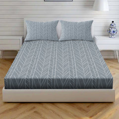 Vintage Herringbone Cotton Fitted Bed Sheet Set (Slate Blue)